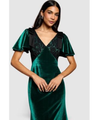 Women's Velvet Lace Mix Short Sleeve Midi Dress