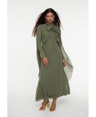 Women's Maxi With Cape Style and Bow Modest Chiffon Dress
