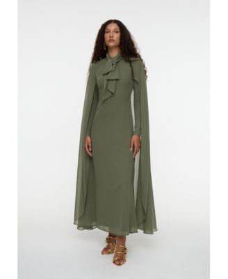 Women's Maxi With Cape Style and Bow Modest Chiffon Dress