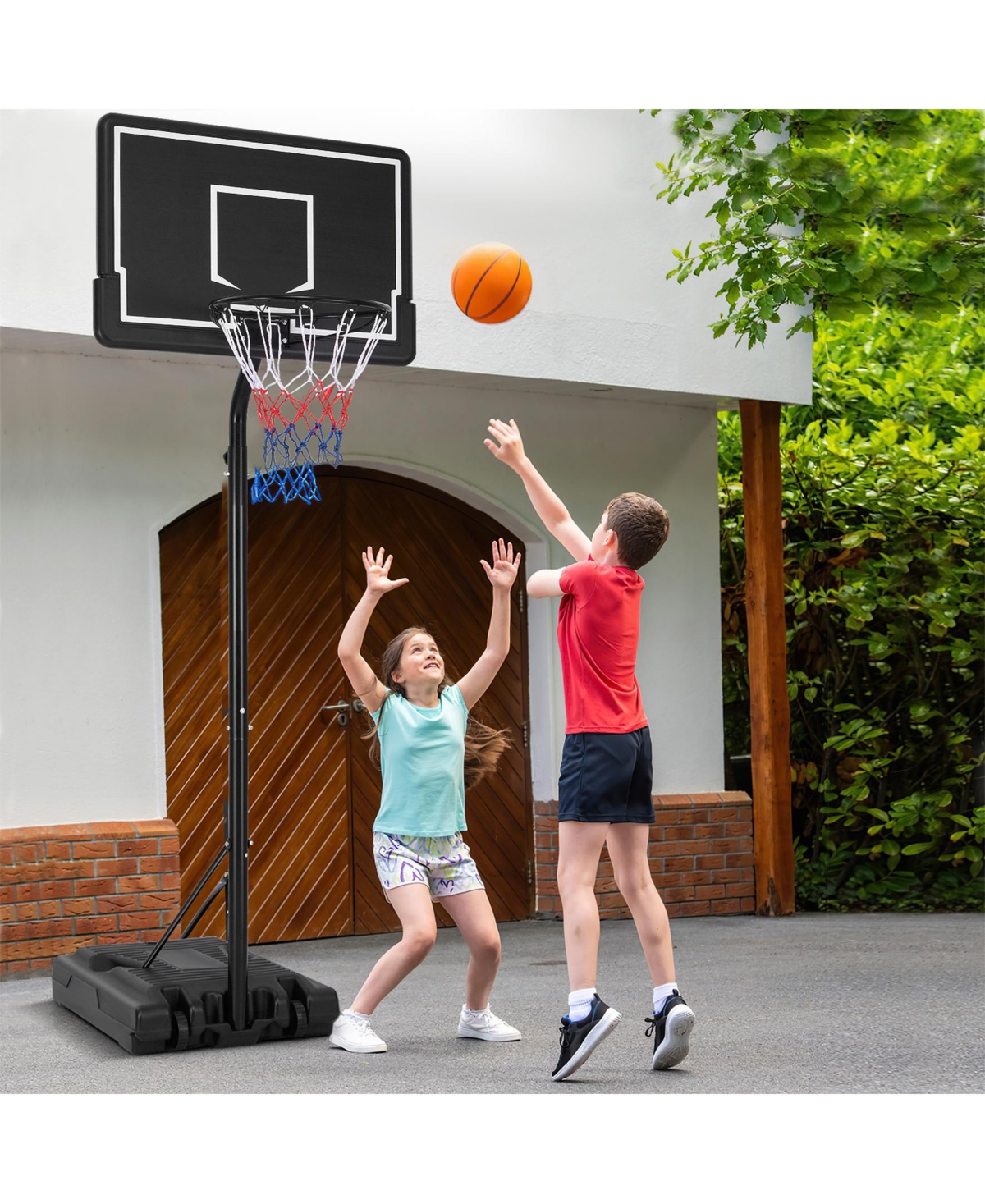 Sugift Portable Outdoor Basketball Hoop 6.9-8.5 Ft Adjustable with Fillable Base Shatterproof Pc Backboard