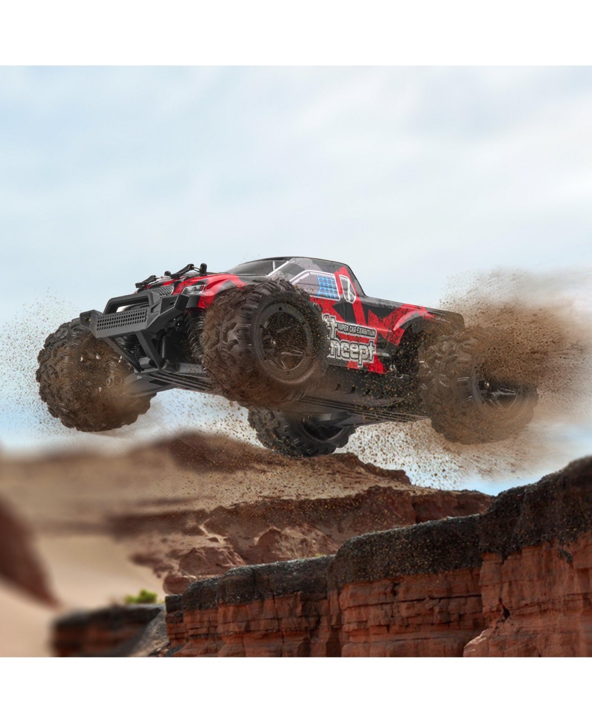 Mecale Rc Car 1:18, 4WD Off-Road Truck 36 km/h with 45° Wheelie & 2 Batteries, High-Speed Racing Toy for Kids 8+, IPX4