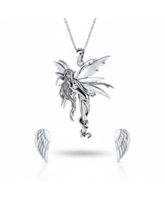 Fairy-Inspired Necklace and Guardian Angel Stud Earrings Jewelry Set Sterling Silver
