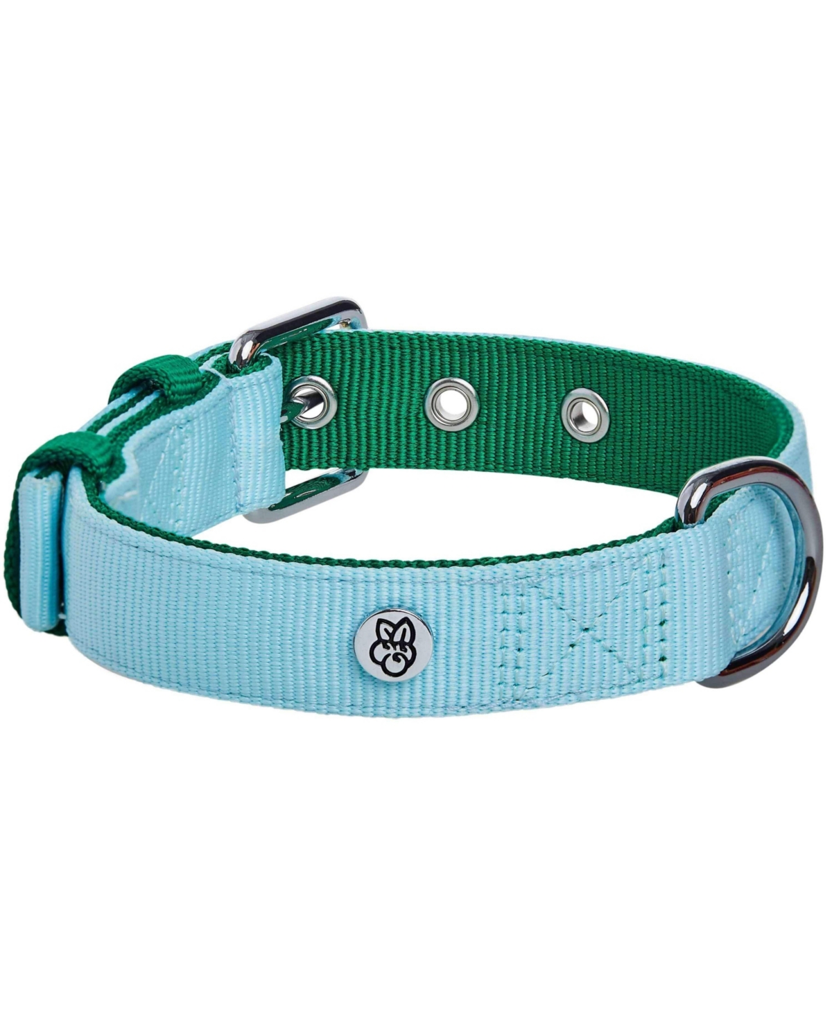 Blueberry Pet Color-Block with Metal Buckle Dog Collar Sky Blue and Dark Green Neck 13"-16.5" Medium