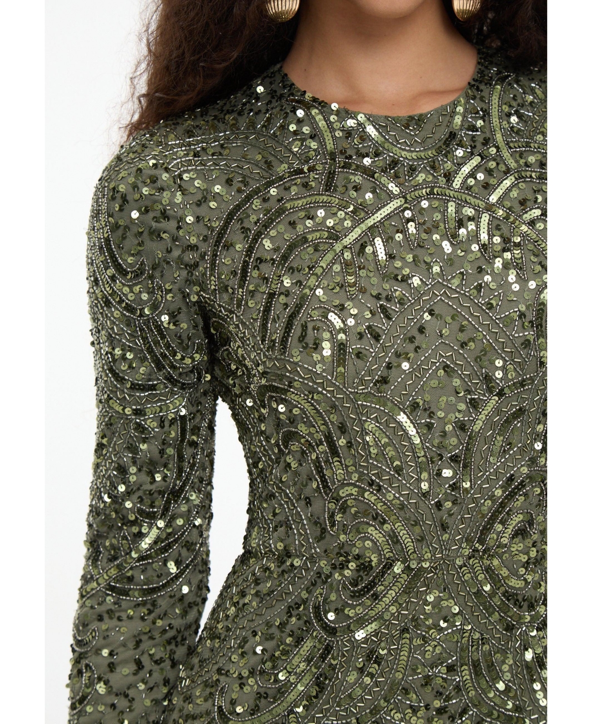 Maryisa Women's Modest Embellished Sequin Beaded Maxi Dress