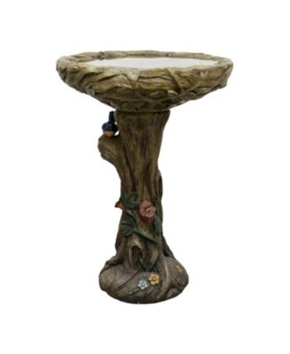 25.5 Inch Heigh Wood-Look Concrete Bird Bath with Decorative Faux Bird – birdbath Rustic & Long-Lasting Design, Enhances Garden