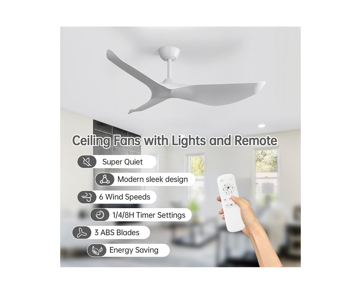 Sofucor 52-inch Light weight Modern White 3-Blade Ceiling Fans with Remote Control Function