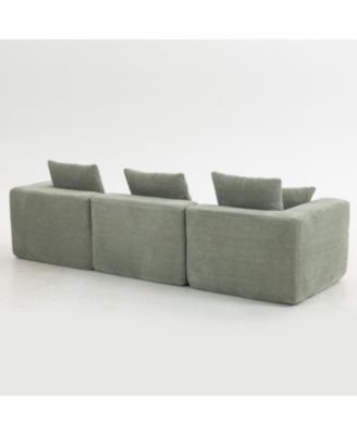 Streamdale Modular 3-Seat Chenille Sofa, Deep-Seat Couch, Tool-Free Setup, Low-Profile, 111" W - Light Green
