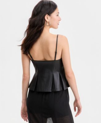 Women's Faux-Leather Peplum Top