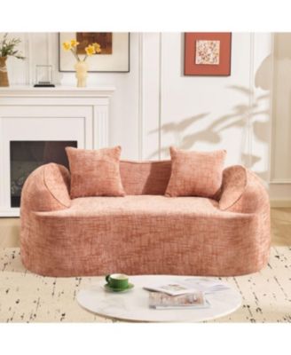 Streamdale Pink curved two-person compress sofa with armrests and two pillows
