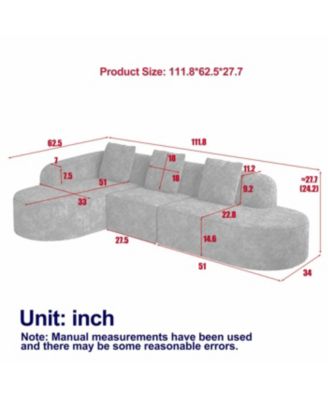 Streamdale L-shaped curved modular sofa, modern lychee-textured polyester, curved backrest with 3 pillows