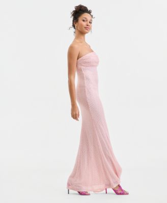 Juniors' Embellished Straight-Neck Strapless Gown 