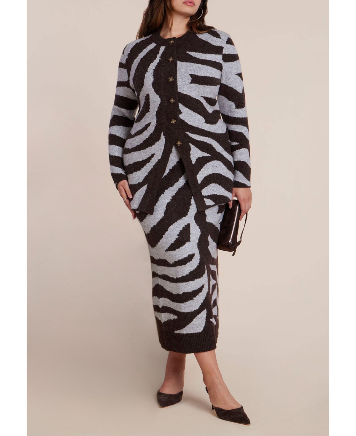 Eloquii Women's Intarsia Split Hem Cardigan