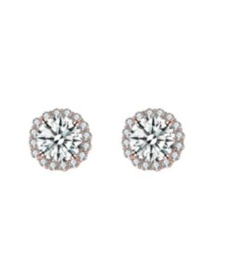 Elegant Round Stud Earrings with Colored Round Cubic Zirconia