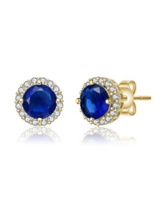 Elegant Round Stud Earrings with Colored Round Cubic Zirconia