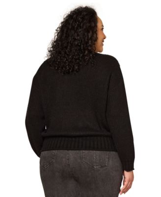Plus Size Embroidered Shoulder Long-Sleeve Sweater
