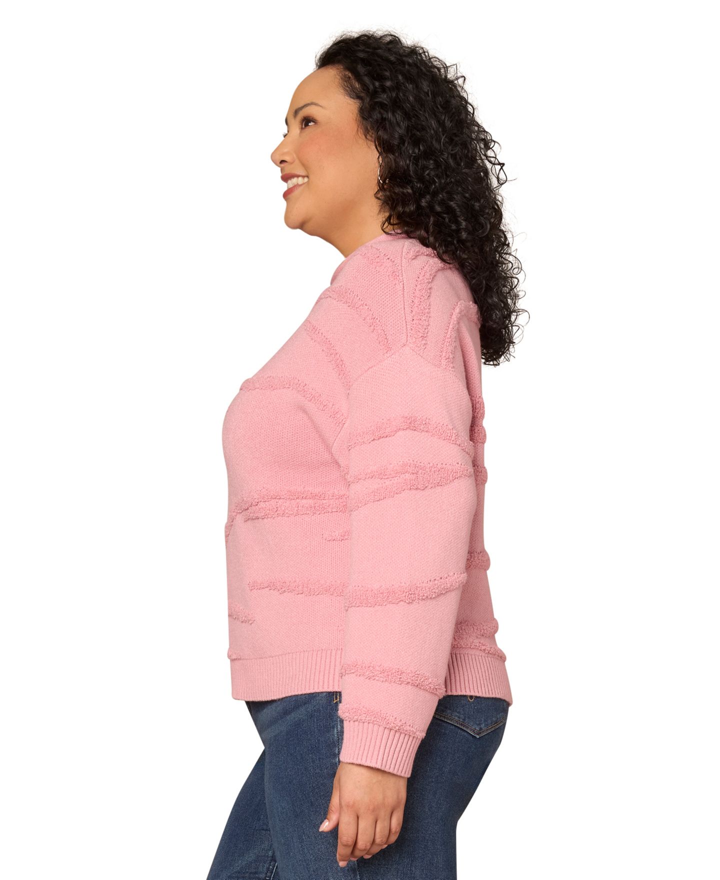 Женский свитер Democracy Plus Size Striped Rolled Neck, цвет: Розовато-лиловый — фото 2