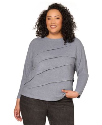 Plus Size Pleat Detail Crewneck Sweater
