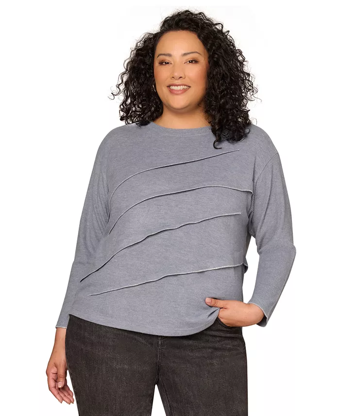 Plus Size Pleat Detail Crewneck Sweater