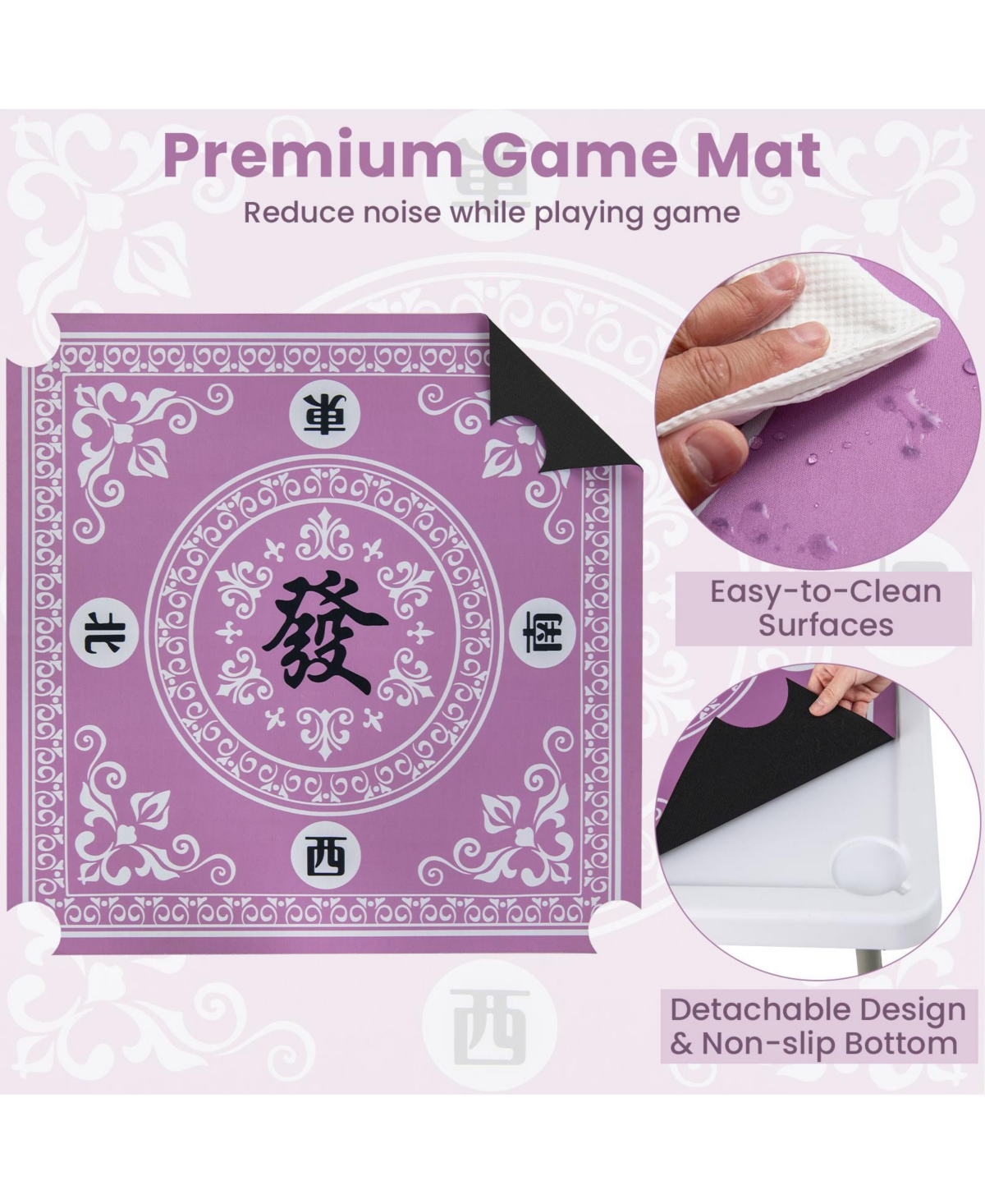 Sugift Portable Folding Mahjong Table With Cup Holders And Game Mat.
