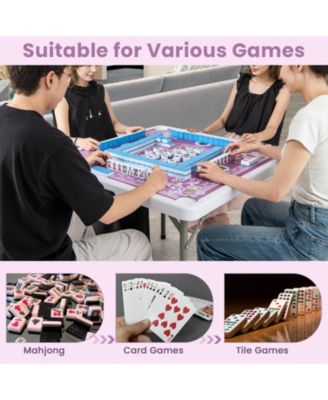 Portable Folding Mahjong Table With Cup Holders And Game Mat.