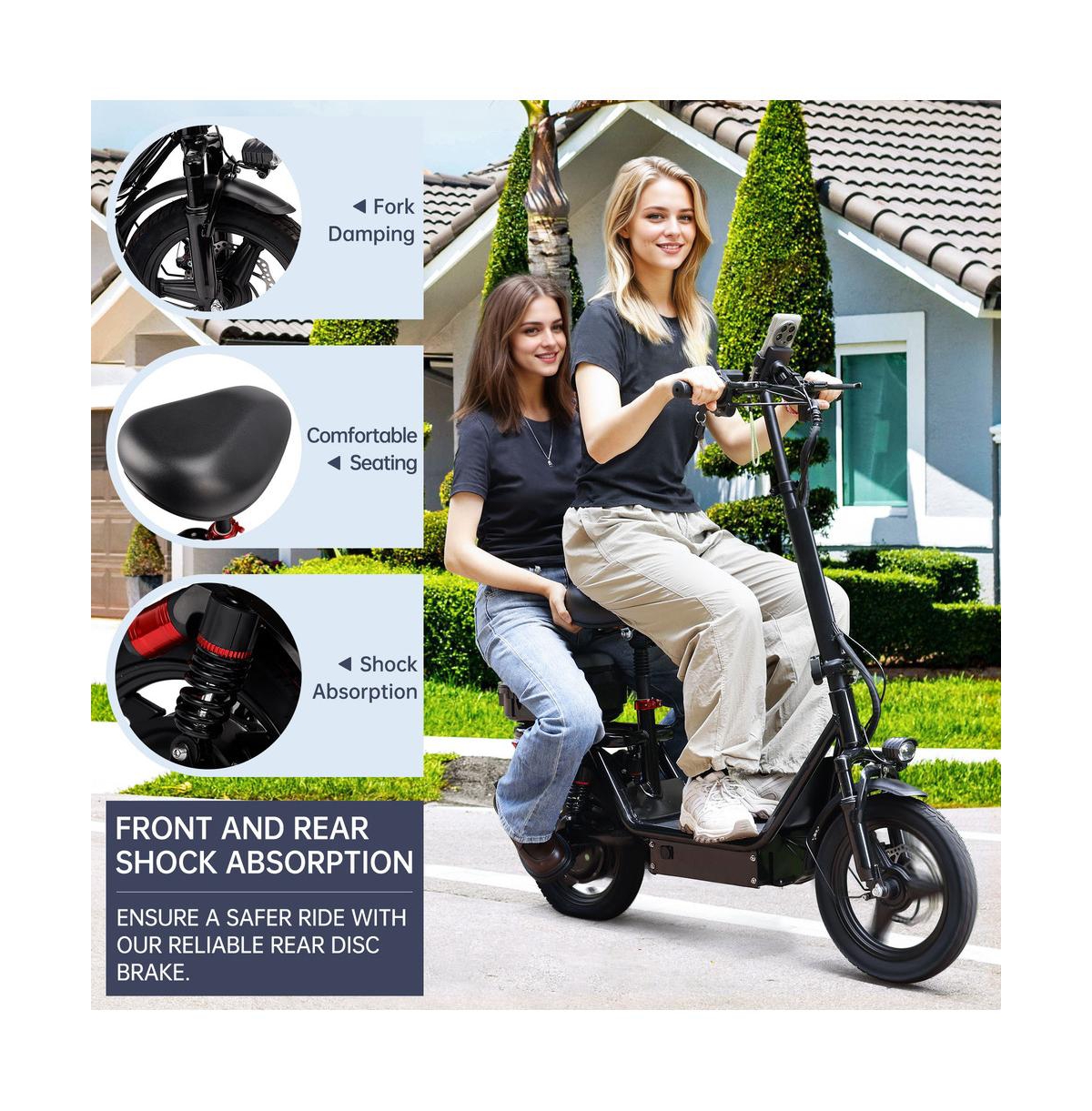 Artudatech 14 inch Adult Foldable Electric Scooter with 500W Motor, Dual Shock Absorbers & Rear Storage Box