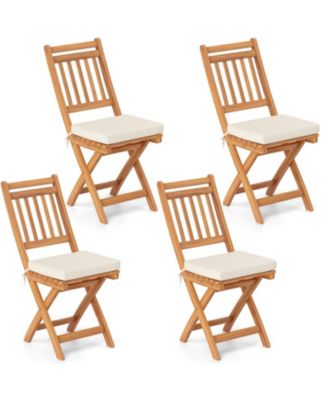 Folding Patio Chairs Set of 4 w/ Slatted Backrests & Soft Seat Cushions