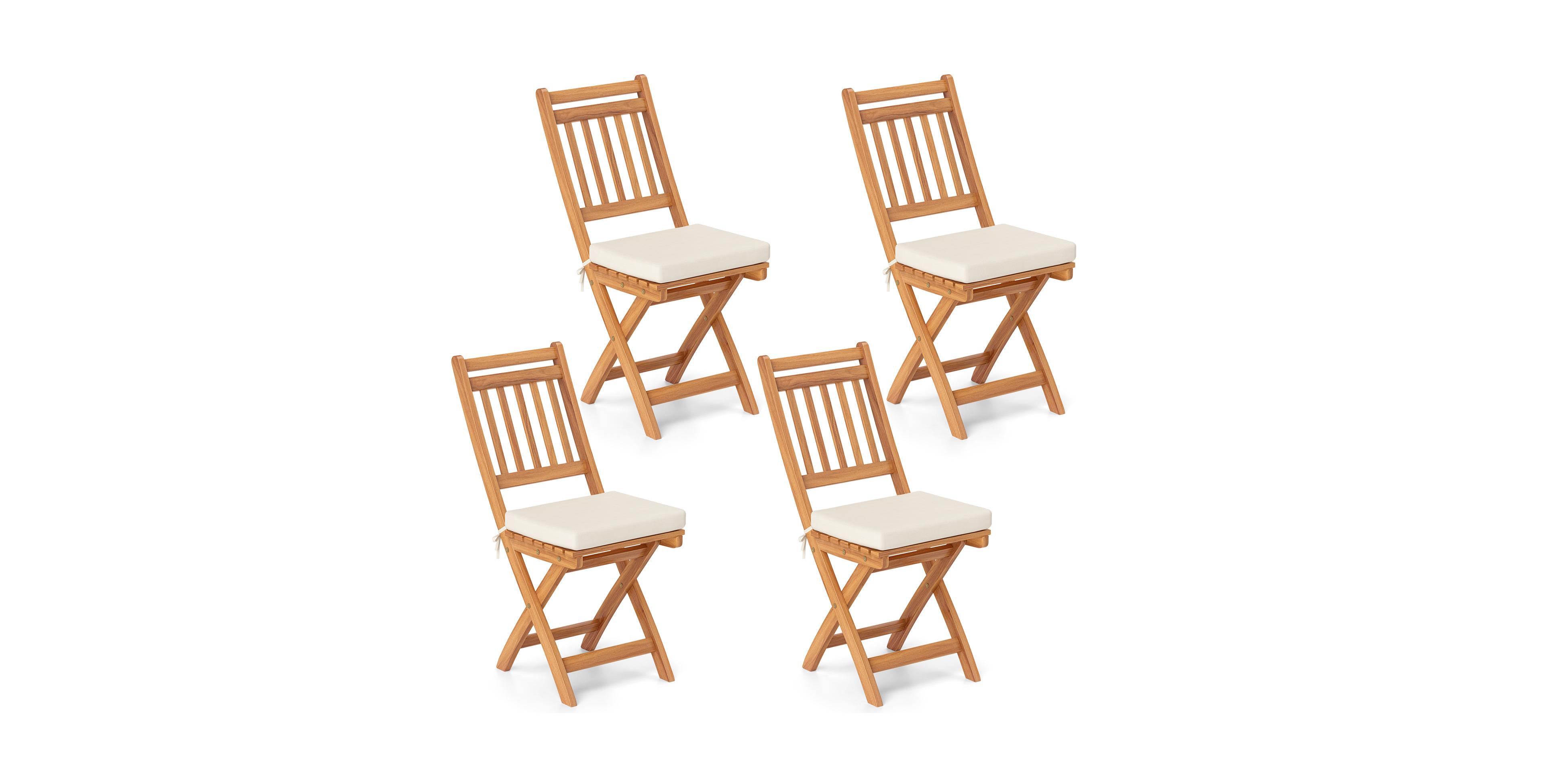 Gymax Folding Patio Chairs Set of 4 w/ Slatted Backrests and Soft Seat Cushions