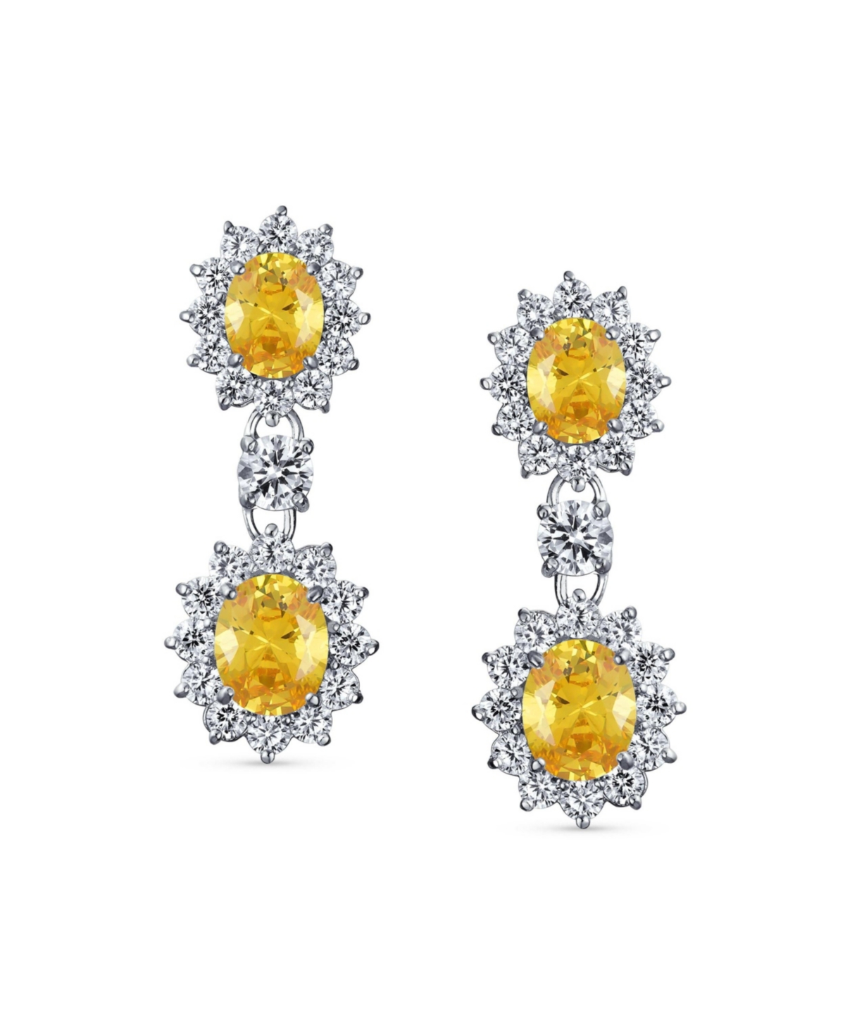 Bling Jewelry Set of 2 Art Deco Style Crown Halo Oval Cz Cubic Zirconia Dangle Drop Earrings