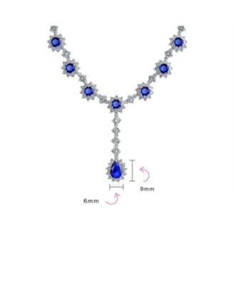 Royal Blue CZ Cubic Zirconia Statement Collar Necklace & Oval Halo Stud Earrings Jewelry Set