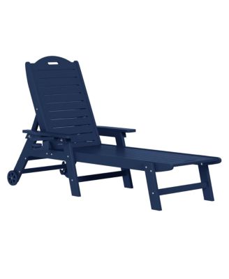3-Piece Polyethylene Outdoor Patio Chaise Lounge Chair with Wheels & Cup Holder with Patio Side Table