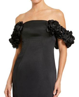 Women's Satin 3D Flower Off The Shoulder Mermaid Gown