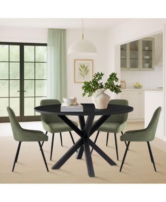 5-Piece Round Dining Table Set for 4, Black MDF Top with Upholstered Fabric Chairs, Kitchen Table Set for Small Spaces
