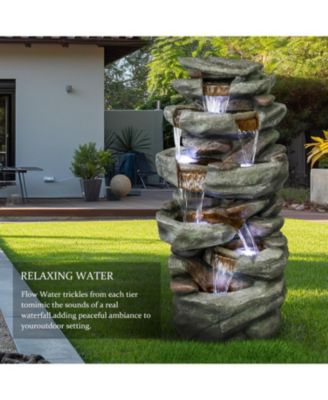 40.5” High Rocks Outdoor Water Fountain - 6-Tiers Cascading Waterfall with LED Lights, Soothing Tranquility for Home Garden, Yard Decor