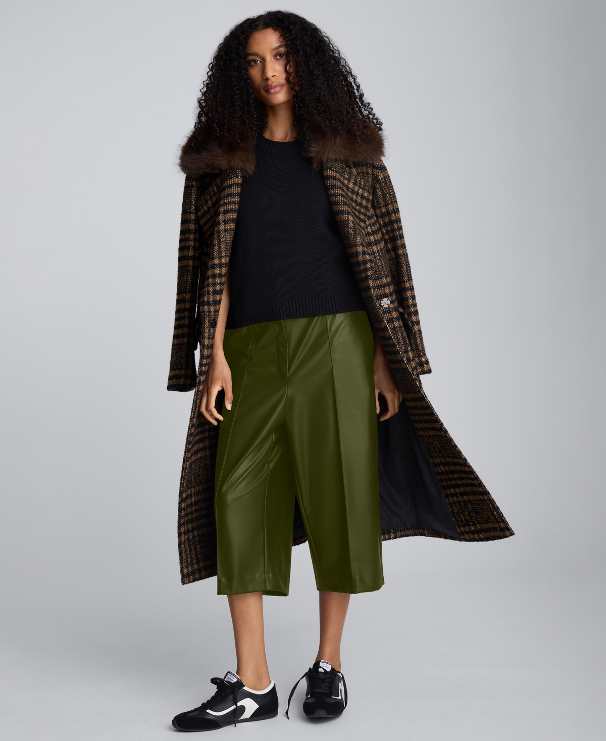 Kenneth Cole Women's Faux Leather High Rise Pintuck Culotte In Green