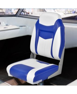 High Back Folding Boat Seat with Blue White Sponge Cushion and Flexible Hinges