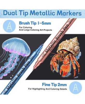 12 Colors Metallic Markers, Dual Tip Glitter Pens, Acrylic Paint Markers for DIY Crafts, Scrapbooking, Glass, Wood and Cards