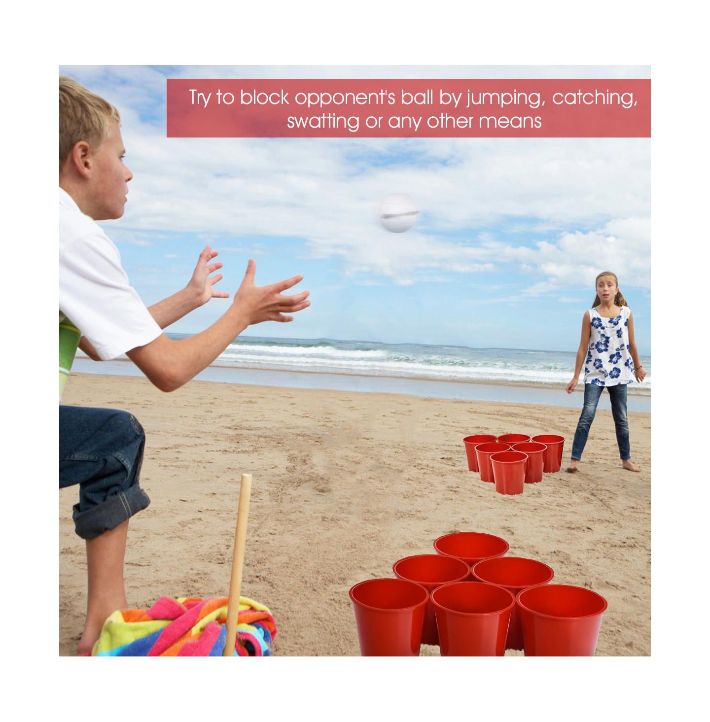 Детские игрушки SUGIFT Giant Yard Pong Game Portable Set with 12 Buckets, 2 Balls, Ages 6+, цвет: Красный — фото 7