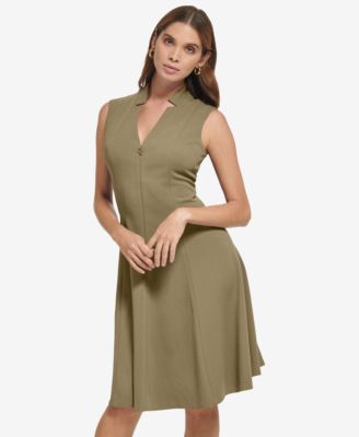 Women's Collared V-Neck Knee-Length Dress