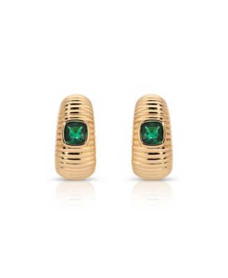 Ribbed Emerald Medium Hoops