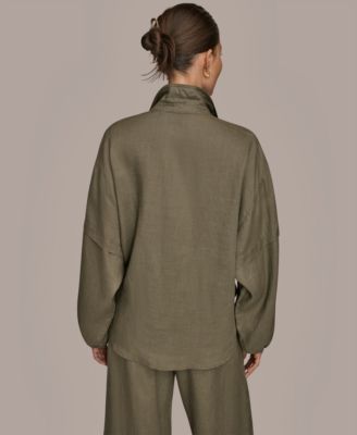 Women's Long Blouson Sleeve Button Adjustable Tie Shirt