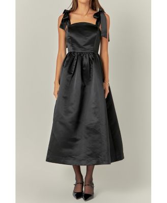 Women's Bow Pointed BLK Midi Dress