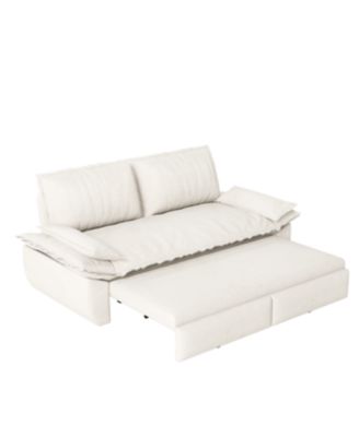  Queen Pull Out Sofa Bed, 3-in-1 Convertible Sleeper Sofa, Velvet Loveseat Bed, Beige/White