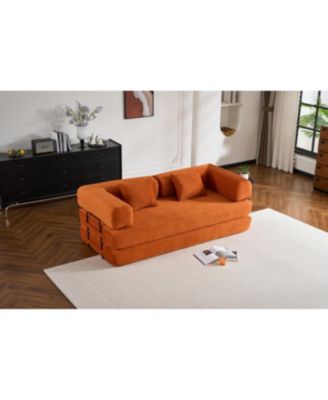 Streamdale Orange Corduroy Convertible Sleeper Sofa Bed with Pillow