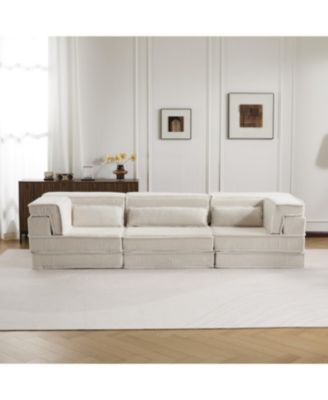 Streamdale Compression Sofa, Convertible Floor Sofa Bed, Modular Sectional, 3 Seater, White