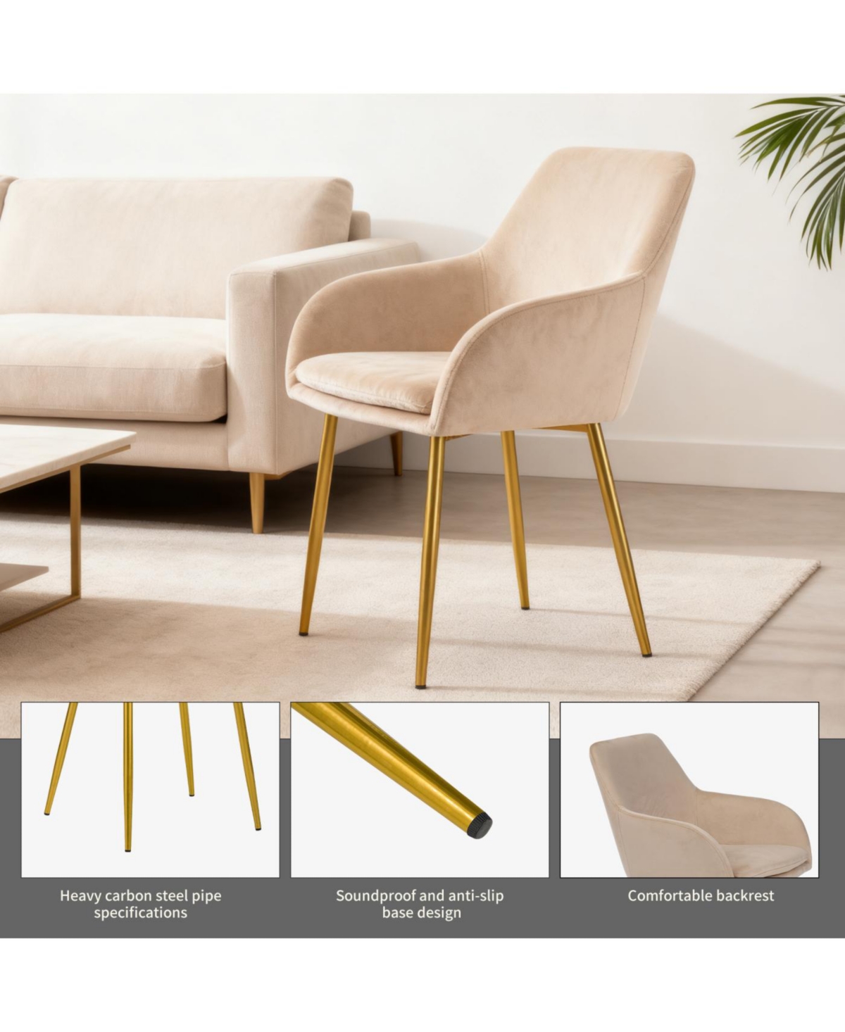 Streamdale Furniture Streamdale Velvet Dining Chair Set (2-Piece) - Beige