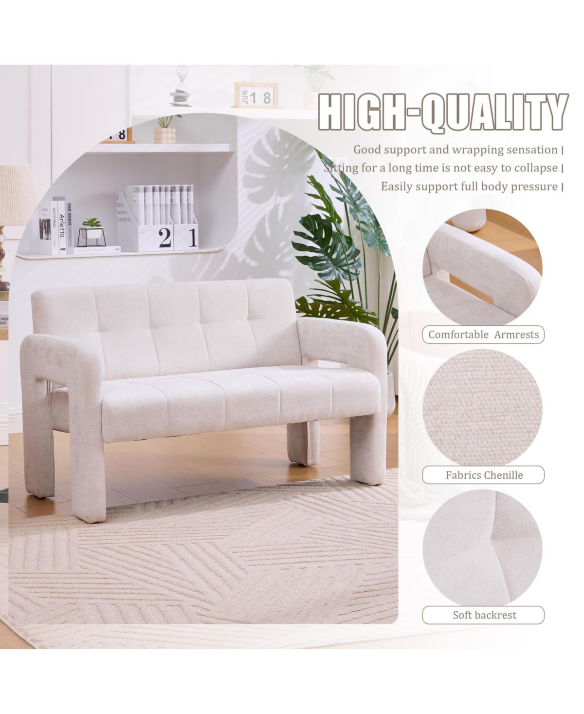 Streamdale Furniture Nordic Modern Double Armchair Sofa for Living Room & Bedroom