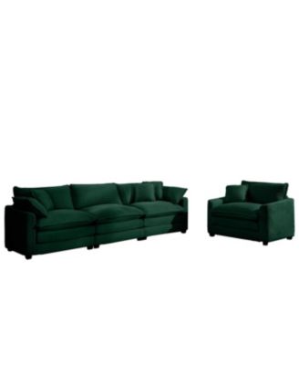 Streamdale Mid-Century Modern Green Corduroy Sectional Set - 3 Seater & 1 Single Seater