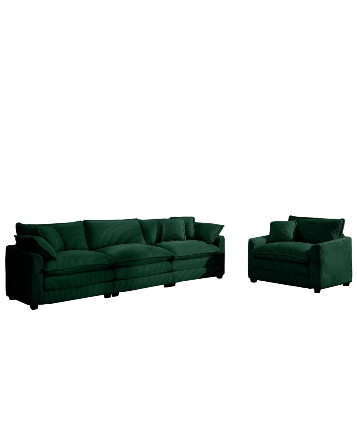 Streamdale Mid-Century Modern Green Corduroy Sectional Set - 3 Seater & 1 Single Seater