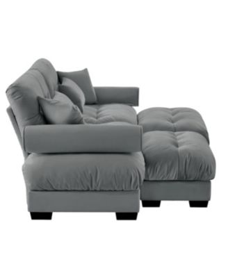 Streamdale Oversized Modern Two-Seater Sofa with Ottoman, Velvet, Grey