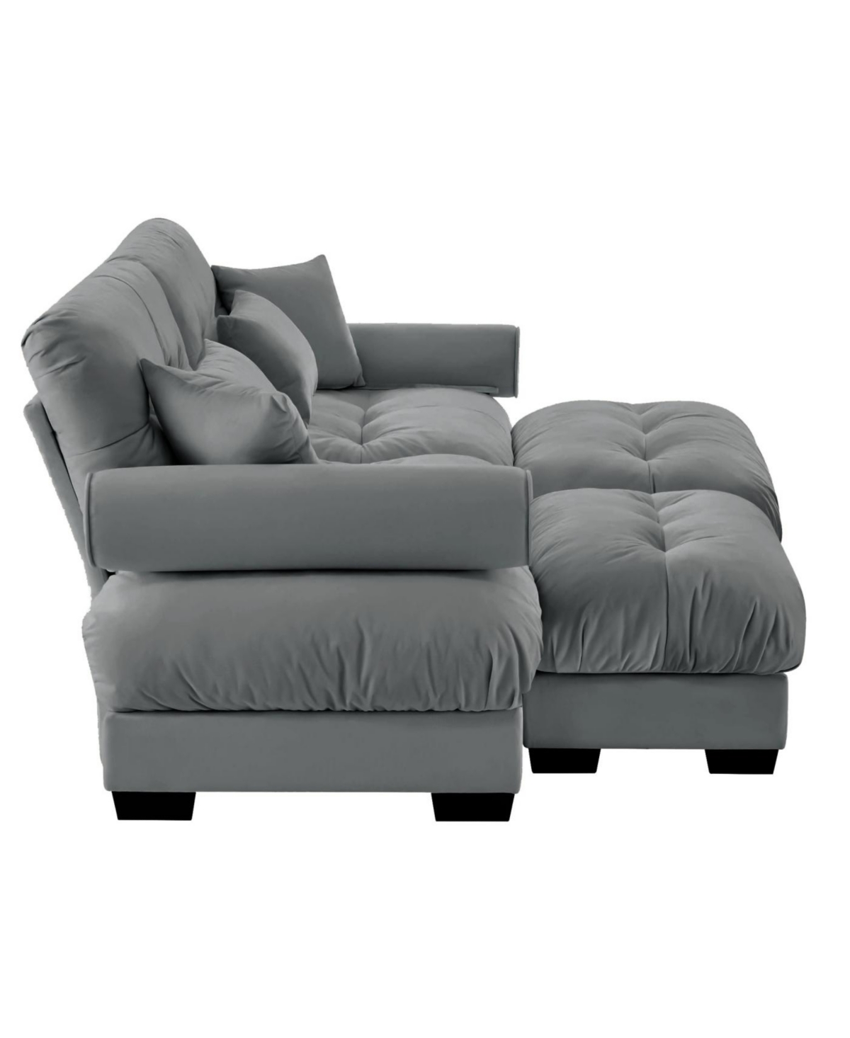 Streamdale Furniture Streamdale Oversized Modern Two-Seater Sofa with Ottoman, Velvet, Grey